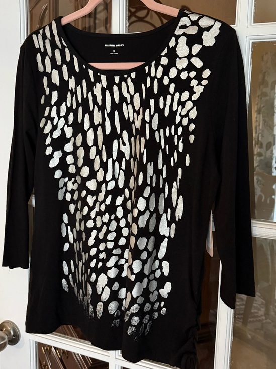 Allison Daley Tops - Allison Daley Black 3/4 Sleeve Top with Silver Spot Design